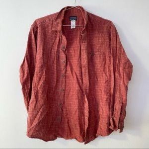 Patagonia men’s orange button down shirt